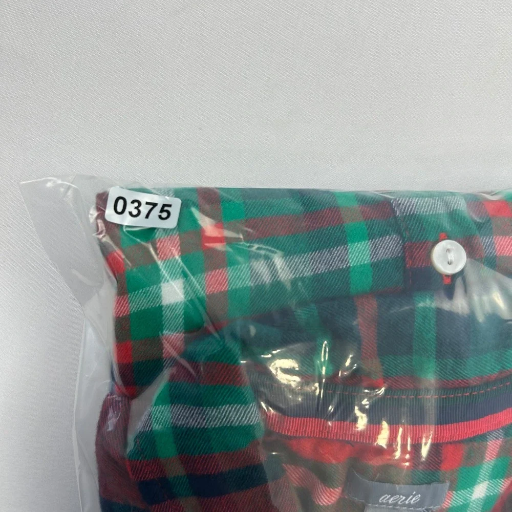 Aerie Womens Red Green Plaid Flannel Button Down Shirt Size S Cotton Blend